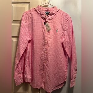 NWT Boy’s Ralph Lauren pink gingham check oxford, Size XL (18-20)